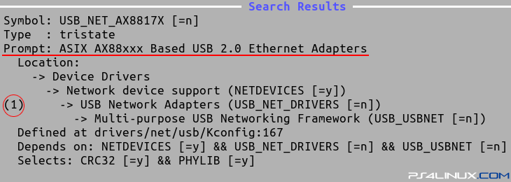 PS4 Linux Kernel Driver: Search result for the available driver for our USB Network Adapter